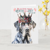 Great Dane Dog Queen voor Dag Funny Birthday Kaart (Gele Bloem)