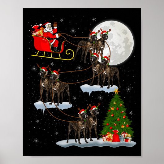 Great Dane Dog Santa Sleigh Flying Funny Magical C Poster (Voorkant)