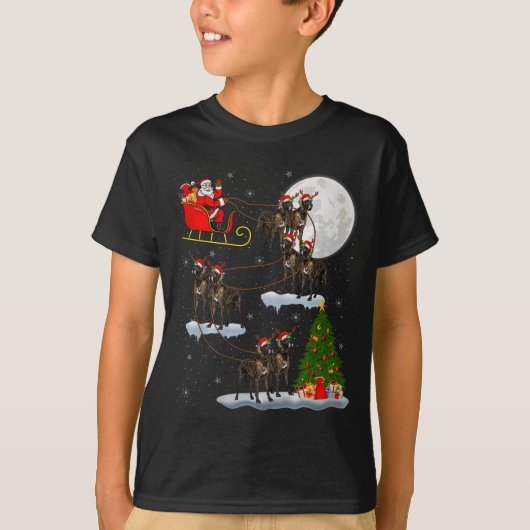 Great Dane Dog Santa Sleigh Flying Funny Magical C T-shirt (Voorkant)