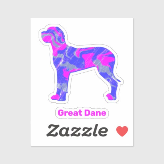 Great Dane Dog Silhouette Crazy Hot Pink Sticker (Vel)