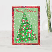 Great Dane Dog Silhouette-kerstboom Cute Bow Kaart (Voorkant)