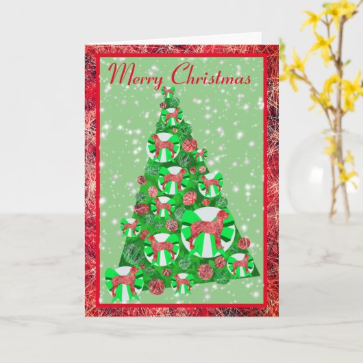 Great Dane Dog Silhouette-kerstboom Cute Bow Kaart (Gele Bloem)