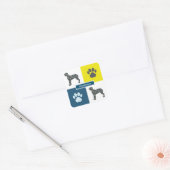 Great Dane Dog Silhouette & Paw Print Y&B Grid Vierkante Sticker (Envelop)