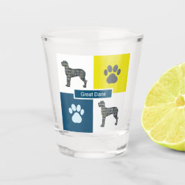 Great Dane Dog Silhouette & Paw Y&B Grid Shot Glas