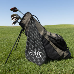 Great Dane Dog Silhouette Y&B Grid Zwart Golfhanddoek