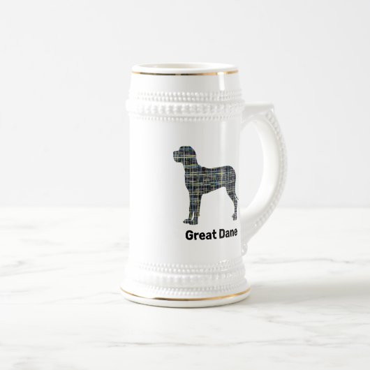 Great Dane Dog Silhouette Yellow & Black Grid Line Bierpul (Voorkant rechts)