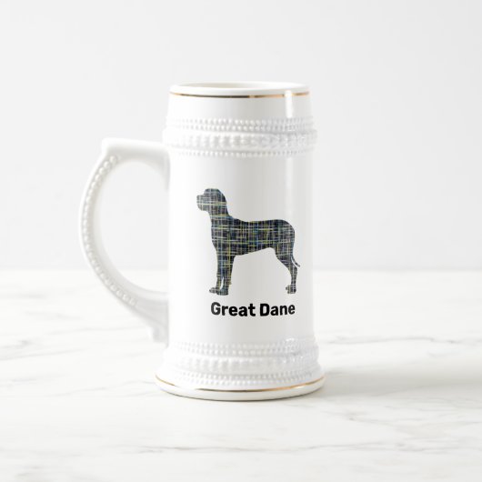Great Dane Dog Silhouette Yellow & Black Grid Line Bierpul (Links)