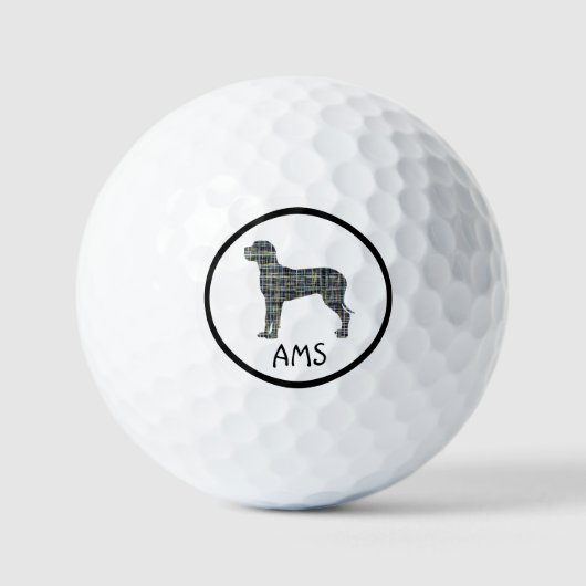 Great Dane Dog Silhouette Yellow & Blue Grid Golfballen (Voorkant)