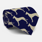 Great Dane Dog Silhouettes Pattern Blue and Tan Stropdas (Opgerold)