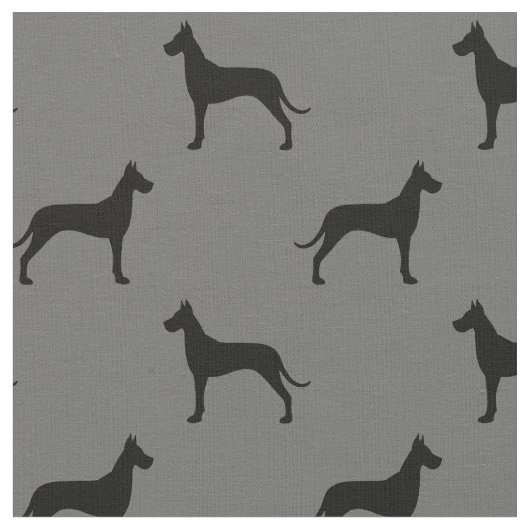 Great Dane Dog Silhouettes Pattern Grey and Black Stof (Close Up)