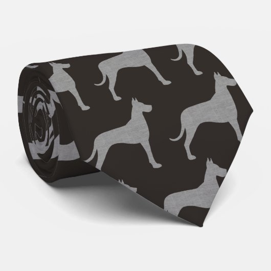 Great Dane Dog Silhouettes Pattern Grey and Black Stropdas (Opgerold)