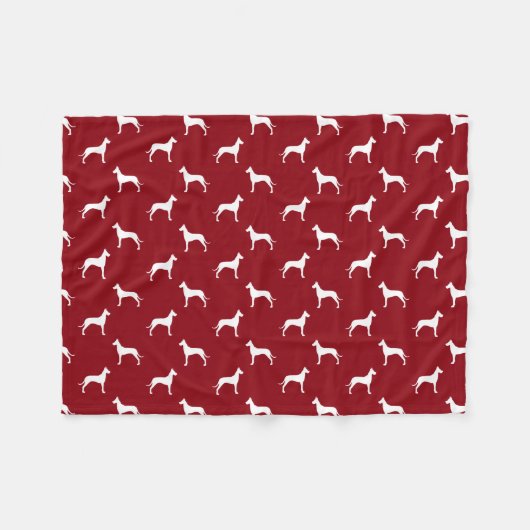 Great Dane Dog Silhouettes Pattern Red en White Fleece Deken (Voorkant (Horizontaal))