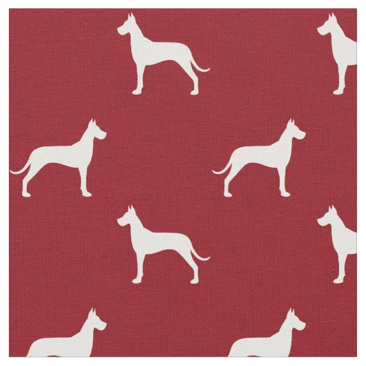Great Dane Dog Silhouettes Pattern Red en White Stof (Close Up)