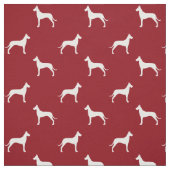 Great Dane Dog Silhouettes Pattern Red en White Stof (Swatch)