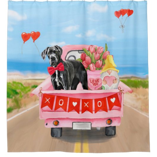 Great Dane Dog Valentijnsdag Truck Douchegordijn (Voorkant)