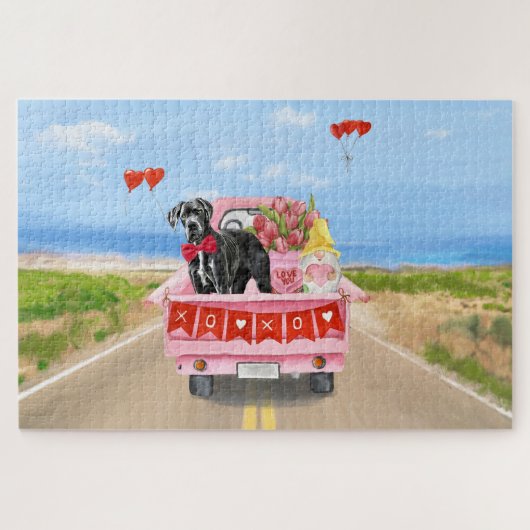 Great Dane Dog Valentijnsdag Truck Legpuzzel (Horizontaal)
