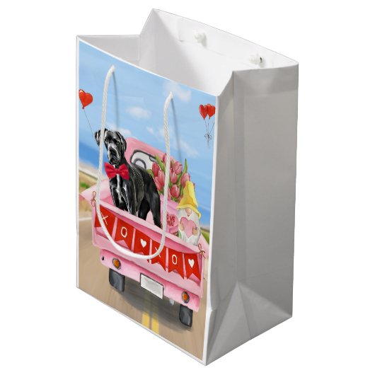 Great Dane Dog Valentijnsdag Truck Medium Cadeauzakje (Voorkant Gekanteld)