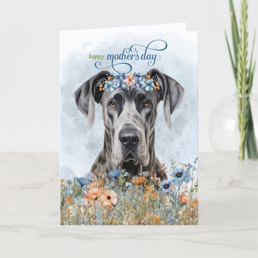Great Dane Dog Wildflowers Mother's Day Feestdagen Kaart (Voorkant)