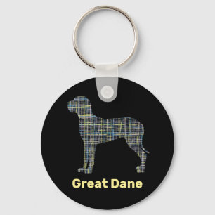 Great Dane Dog Yellow & Black Grid Line Sleutelhanger