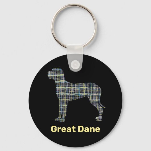 Great Dane Dog Yellow & Black Grid Line Sleutelhanger (Voorkant)