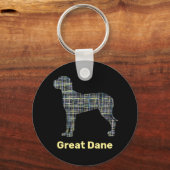 Great Dane Dog Yellow & Black Grid Line Sleutelhanger (Voorkant)
