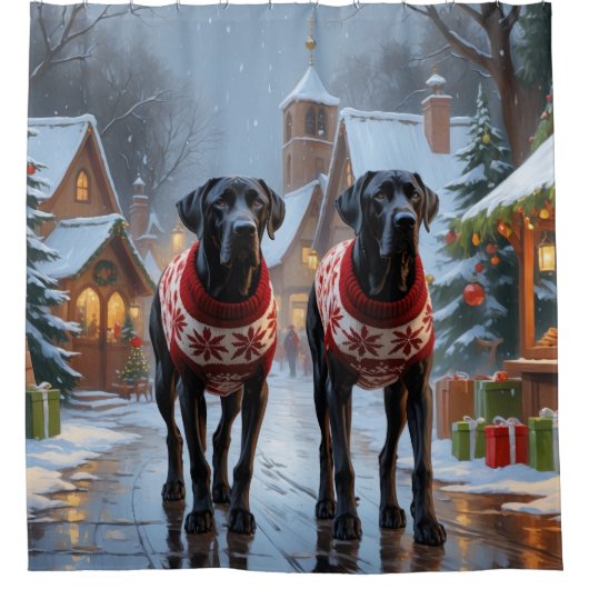 Great Dane Dogs Christmas Snow Holiday Douchegordijn (Voorkant)