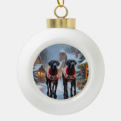 Great Dane Dogs Christmas Snow Holiday Keramische Bal Ornament (Voorkant)