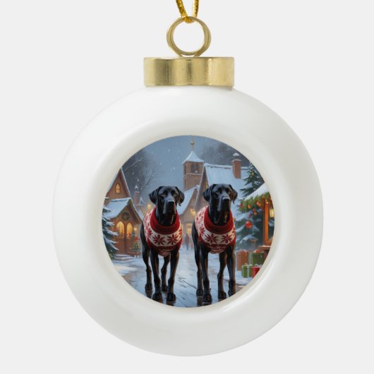 Great Dane Dogs Christmas Snow Holiday Keramische Bal Ornament (Voorkant)