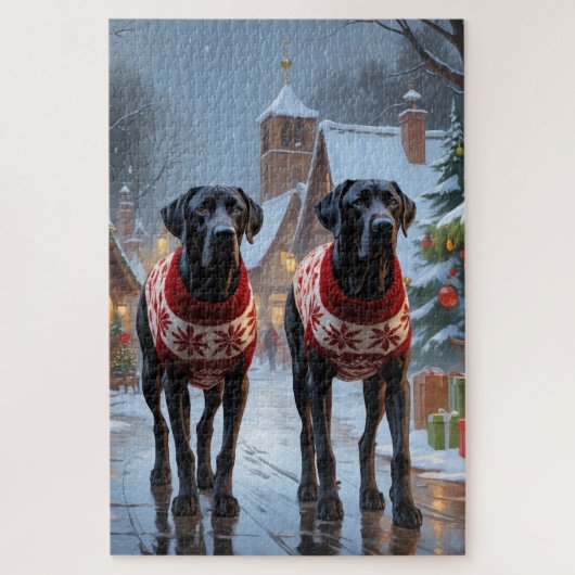 Great Dane Dogs Christmas Snow Holiday Legpuzzel (Verticaal)