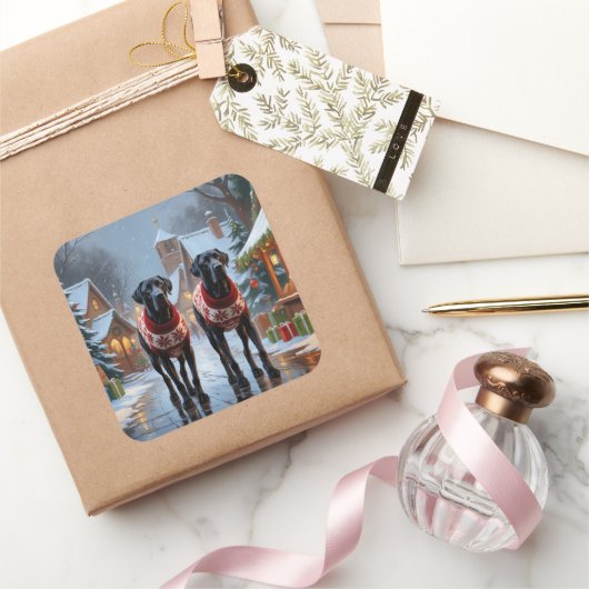 Great Dane Dogs Christmas Snow Holiday Vierkante Sticker (Geschenken)