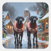 Great Dane Dogs Christmas Snow Holiday Vierkante Sticker (Voorkant)