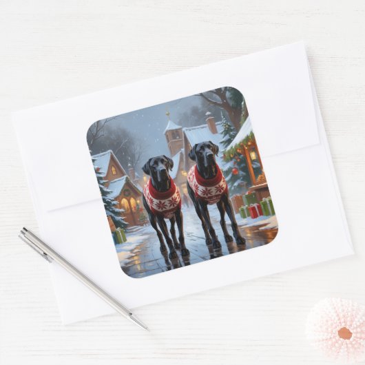 Great Dane Dogs Christmas Snow Holiday Vierkante Sticker (Envelop)