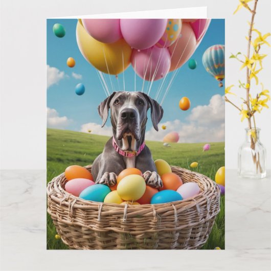 Great Dane Easter Eggs Kaart (Gele Bloem)
