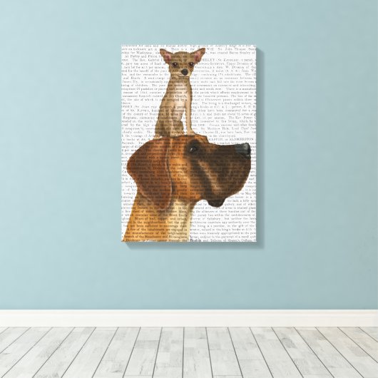 Great Dane en Chihuahua Canvas Afdruk (Insitu (Houten vloer))