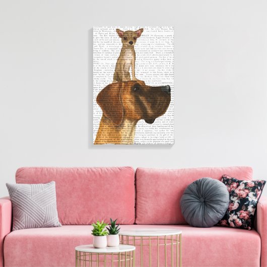 Great Dane en Chihuahua Canvas Afdruk (Insitu (Woonkamer))