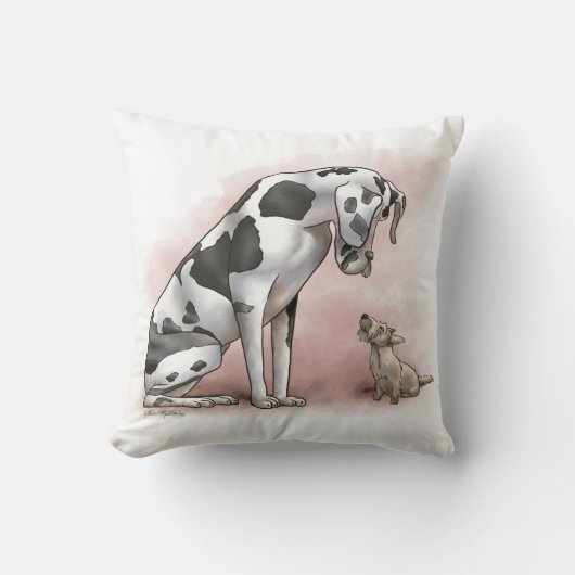 Great Dane en Schotse Terrier Cartoon Kussen (Voorkant)