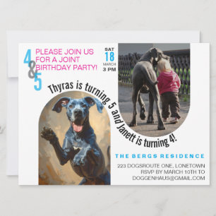 Great Dane gezamenlijke verjaardagsuitnodiging Kaart