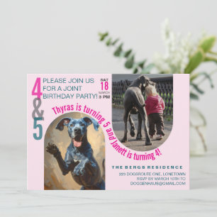 Great Dane gezamenlijke verjaardagsuitnodiging Kaart