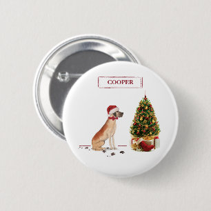 Great Dane Grappige Kersthond met Boom Ronde Button 5,7 Cm
