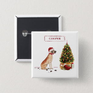 Great Dane Grappige Kersthond met Boom Vierkante Button 5,1 Cm
