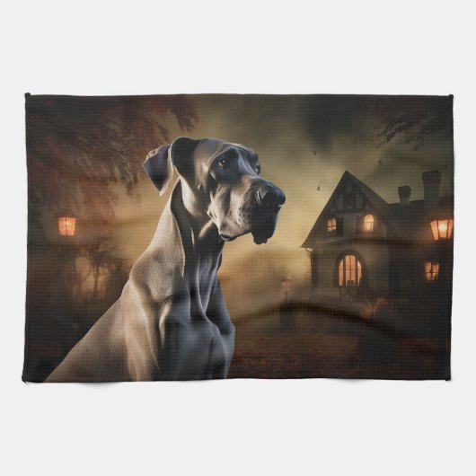 Great Dane Halloween Griezelen Theedoek (Horizontaal)