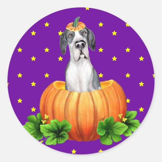 Great Dane Halloween Mantle UC Dane-O-Lantern Ronde Sticker (Voorkant)