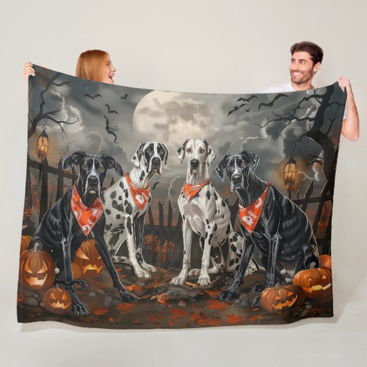 Great Dane Halloween Spoken Fleece Deken (In situ)