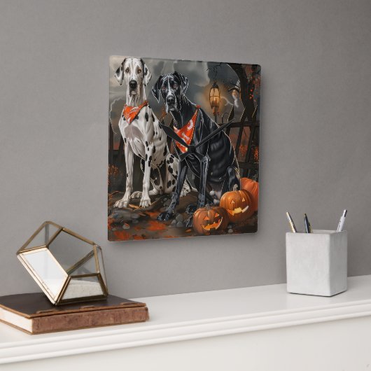 Great Dane Halloween Spokenereig Vierkante Klok (Kantoor)