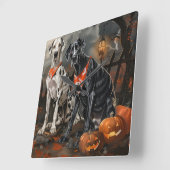 Great Dane Halloween Spokenereig Vierkante Klok (Hoek)