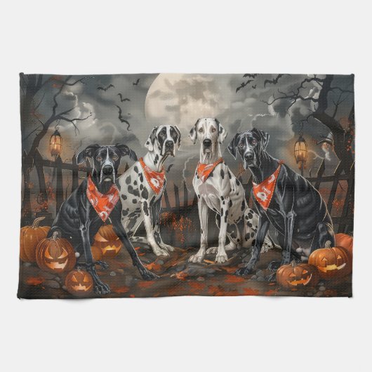 Great Dane Halloween Spokenword Theedoek (Horizontaal)