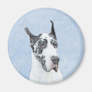 Great Dane (Harlekijn) Schilderij - Originele Hond Magneet