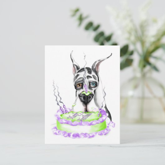 Great Dane Harlequin Birthday Cake Briefkaart (Staand voorkant)