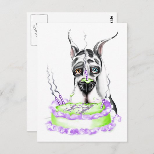 Great Dane Harlequin Birthday Cake Briefkaart (Voorkant / Achterkant)