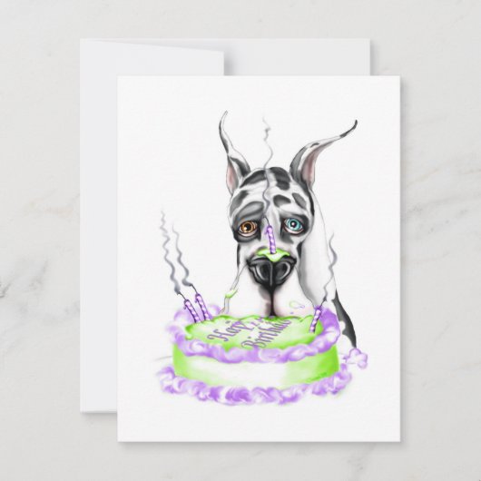 Great Dane Harlequin Birthday Cake Kaart (Voorkant)